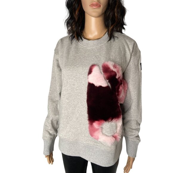 Moose Knuckles Nackawic Real Fur Graphic Oversized Sweatshirt Gray Size XS - Picture 1 of 10